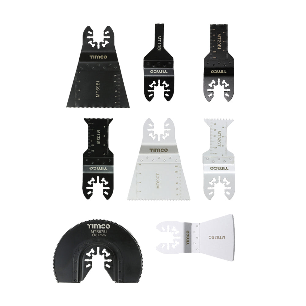 This is an image of Timco - Multi-Tool Blade Sets - 8 Piece Set Mixed (1 Each Blister Pack) MT8PSET