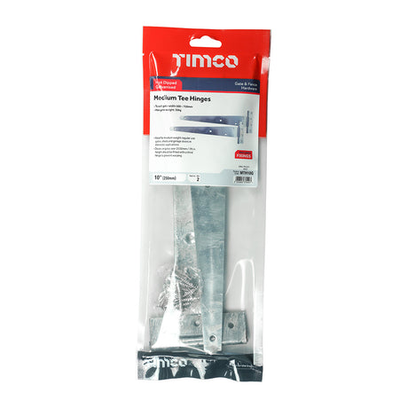 This is an image of Timco - Pair of Medium Tee Hinges - Hot Dipped Galvanised 10" (1 Pairs TIMbag) MTH10G