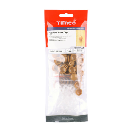 This is an image of Timco - Two Piece Screw Caps - Oak To Fit 3.5 to 4.2 Screw - (100 PCS TIMpac) OAKPLAST