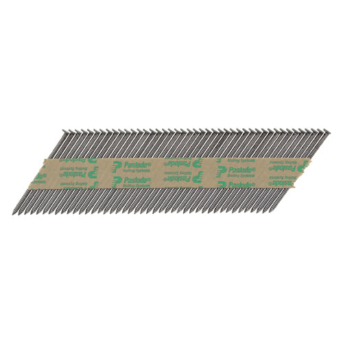This is an image of Paslode IM350+ Nails & Fuel Cells Trade Pack - Ring Shank - Bright - 141208 2.8 x 63mm/3CFC (3300 PCS Box) PAS141208