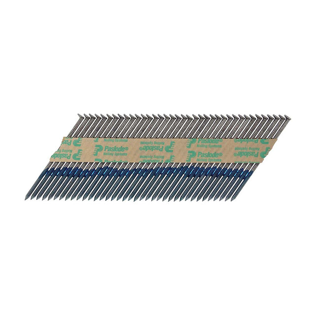 This is an image of Paslode IM350+ Nails & Fuel Cells Trade Pack - Ring Shank - Bright - 141226 3.1 x 75mm/2CFC (2200 PCS Box) PAS141226