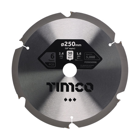 This is an image of Timco - PCD Fibre Cement Saw Blade 250 x 30 x 6T (1 Each Clamshell) PCD250306