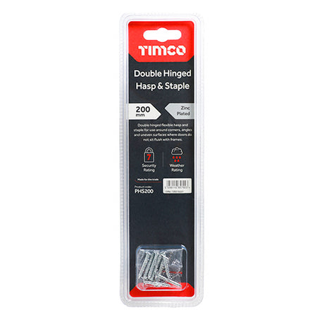 This is an image of Timco - Double Hinged Hasp & Staple - Zinc 200mm (1 Each Blister Pack) PHS200