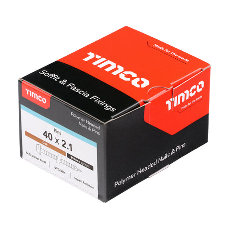 This is an image of Timco - Polymer Headed Pins - A4 Stainless Steel - Oak 40mm (250 PCS Box) PP40O