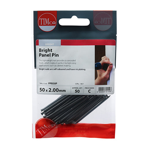 This is an image of Timco - Panel Pins - Bright 50 x 2.00mm (50 PCS TIMpac) PPB50P