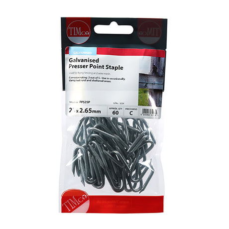 This is an image of Timco - Presser Point Staples - Galvanised 25 x 2.65mm (60 PCS TIMpac) PPS25P