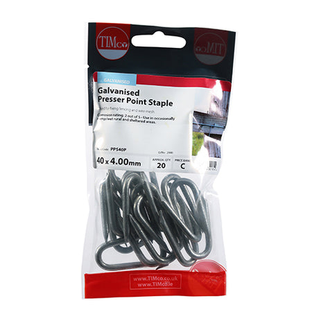 This is an image of Timco - Presser Point Staples - Galvanised 40 x 4.00mm (20 PCS TIMpac) PPS40P