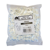 This is an image of Timco - Pipe Clips - Quick Lock - Single 15mm - (50 PCS Bag) QS15
