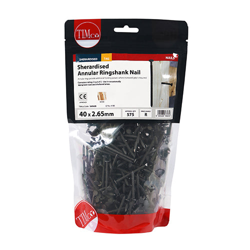This is an image of Timco - Annular Ringshank Nails - Sherardised 40 x 2.65mm (1 Kg TIMbag) SAR40B