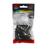 This is an image of Timco - Brown Plastic Plugs with Screws 35mm Brown Plug, 5.0x50 Screw - (15 PCS TIMpac) SBPLUGP