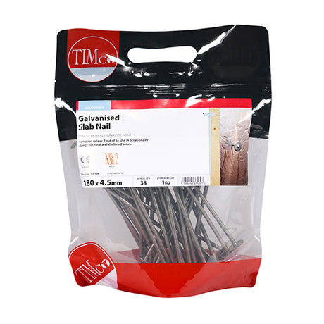 This is an image of Timco - Slab Nails - Galvanised 180 x 4.50mm (1 Kg TIMbag) SLN180B
