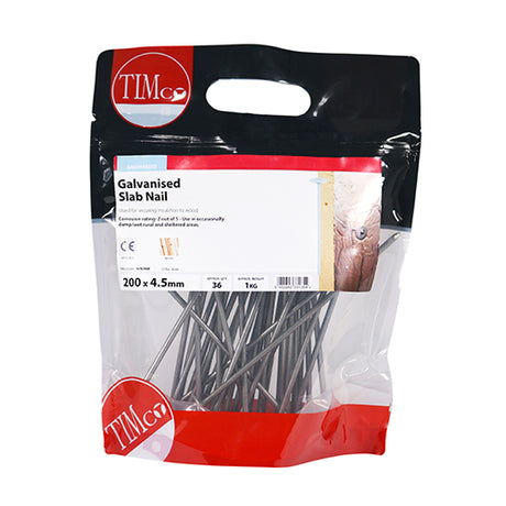 This is an image of Timco - Slab Nails - Galvanised 200 x 4.50mm (1 Kg TIMbag) SLN200B