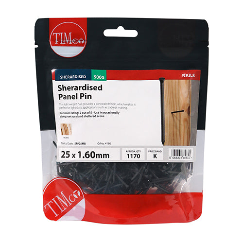 This is an image of Timco - Panel Pins - Sherardised 25 x 1.60mm (0.5 Kg TIMbag) SPP25MB
