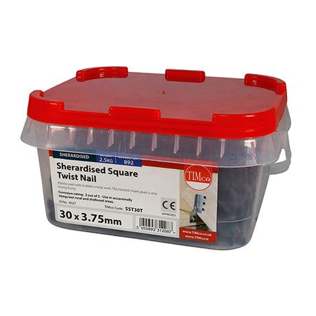 This is an image of Timco - Square Twist Nails - Sherardised 30 x 3.75mm (2.5 Kg TIMtub) SST30T