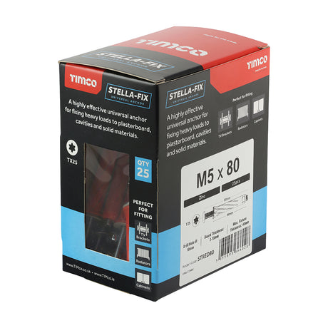 This is an image of Timco - Stella Fix Universal Anchors - TX - Pan - Red M5 x 80mm - (25 PCS Box) STRED80