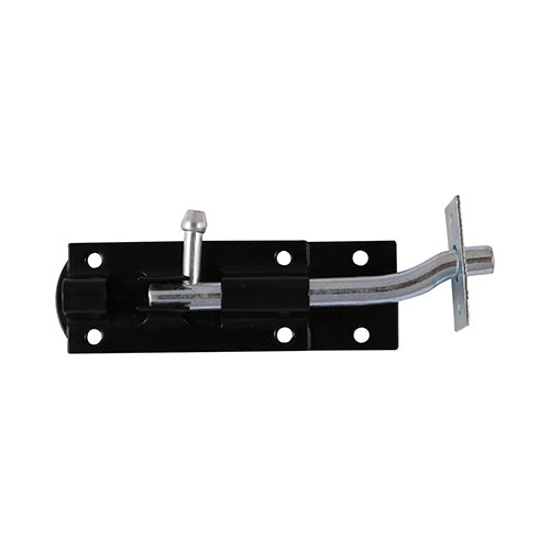 This is an image of Timco - Necked Tower Bolt - Black 6" (1 Each Plain Bag) TBN6BB