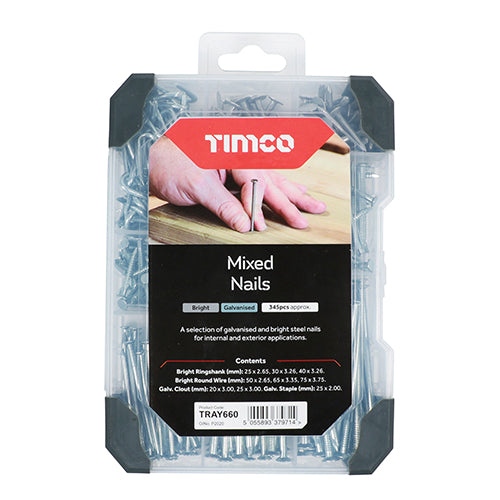 This is an image of Timco - Mixed Tray - Nails - Galvanised - Bright - (300 PCS Tray) TRAY660
