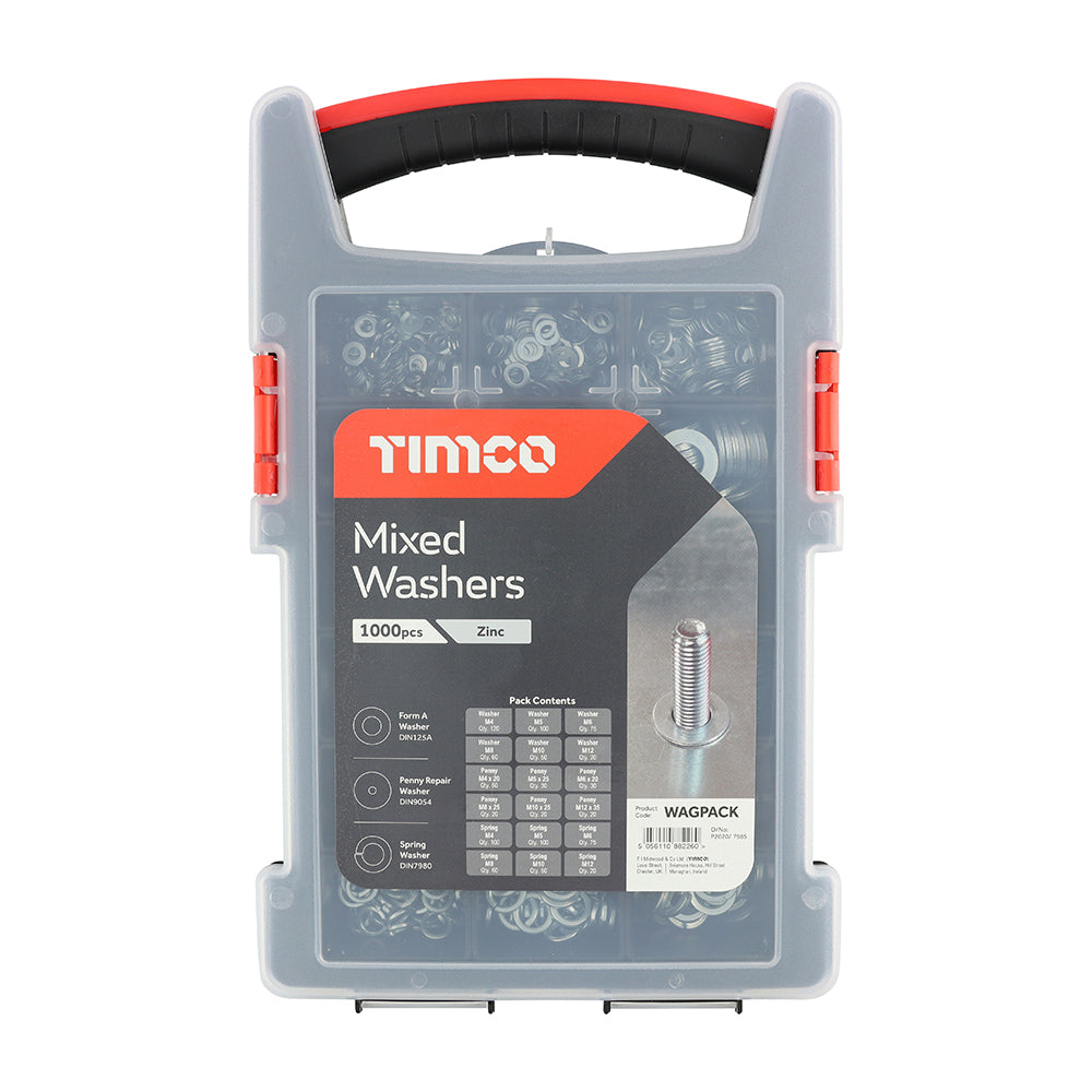 This is an image of Timco - Mixed Washers Grab Pack - Zinc - (1000 PCS Tray) WAGPACK