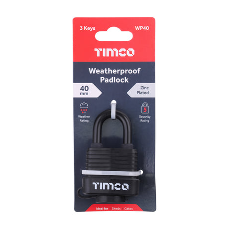 This is an image of Timco - Weatherproof Padlock 40mm (1 Each Blister Pack) WP40