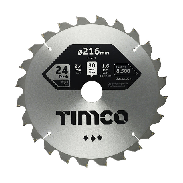 This is an image of Timco - 0Ã‚Â° Mitre Saw Blade 216 x 30 x 24T (1 Each Clamshell) Z2163024