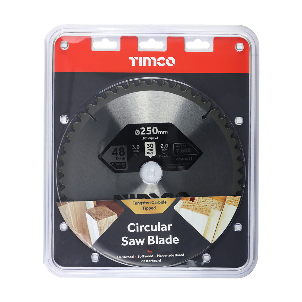 This is an image of Timco - 0Ã‚Â° Mitre Saw Blade 250 x 30 x 48T (1 Each Clamshell) Z2503048