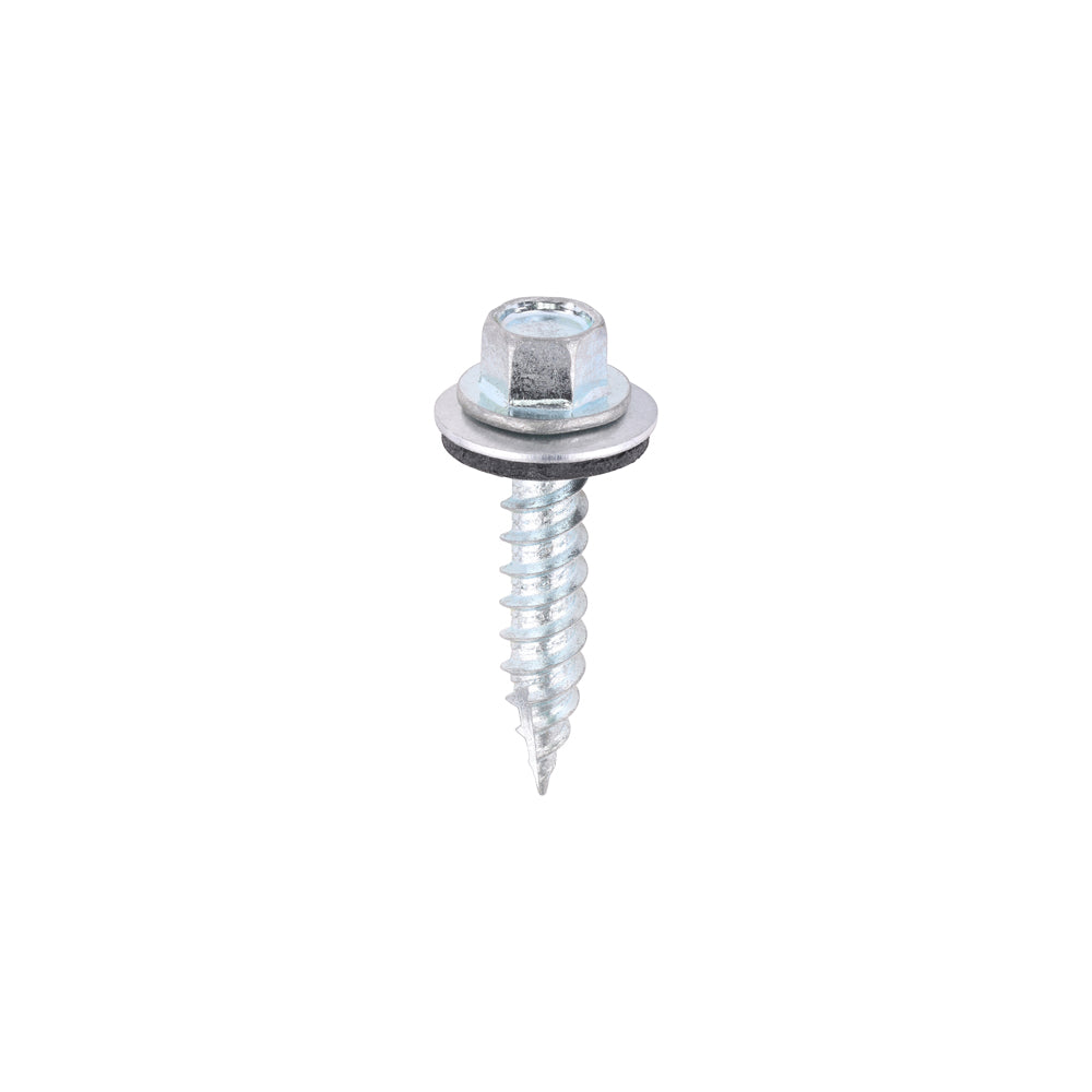 This is an image of Timco - Metal Construction Thin Sheet Metal to Timber Screws - Hex - EPDM Washer - Slash Point - Zinc 6.3 x 32mm - (100 PCS Bag) ZDS32W16