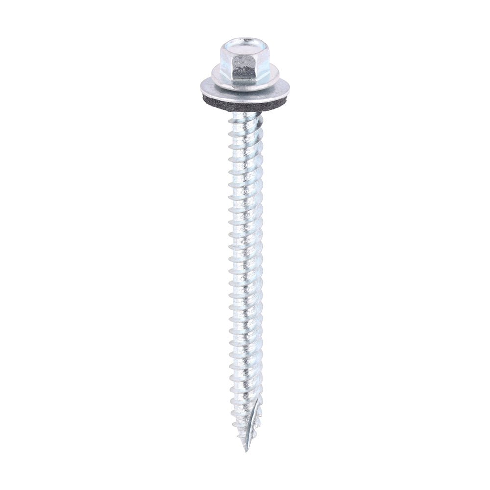 This is an image of Timco - Metal Construction Thin Sheet Metal to Timber Screws - Hex - EPDM Washer - Slash Point - Zinc 6.3 x 80mm - (100 PCS Bag) ZDS80W16