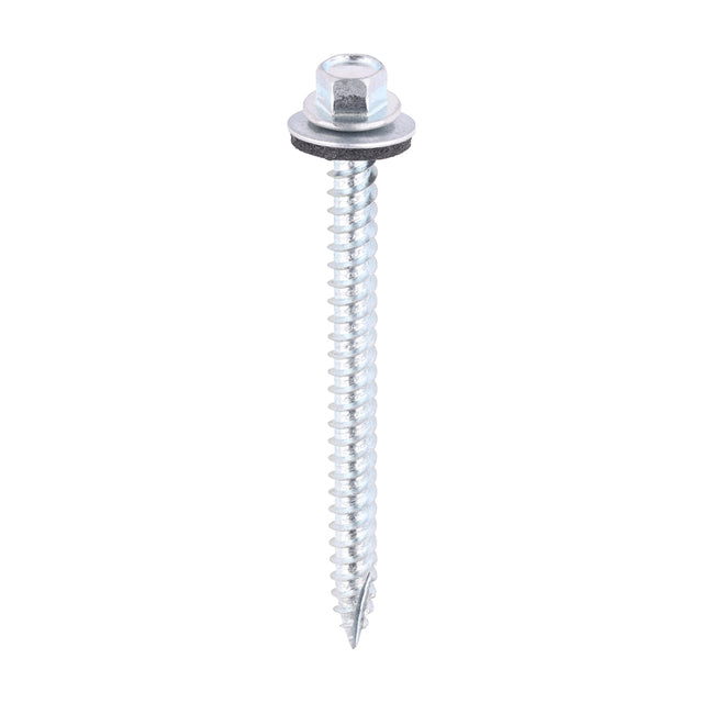 This is an image of Timco - Metal Construction Thin Sheet Metal to Timber Screws - Hex - EPDM Washer - Slash Point - Zinc 6.3 x 80mm - (100 PCS Bag) ZDS80W16